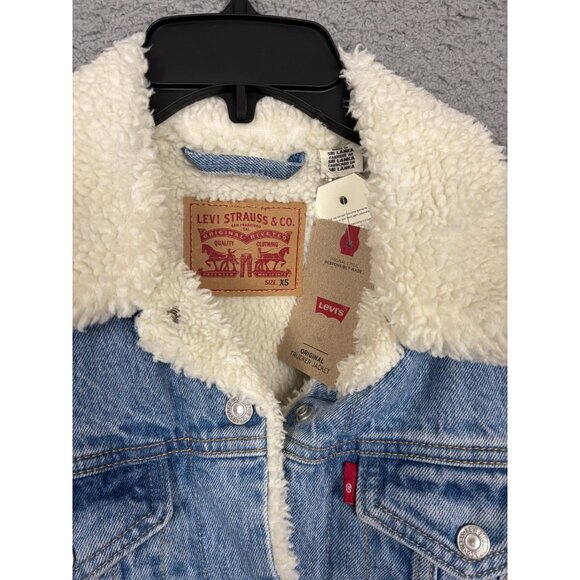 Levis Women's Denim Shine Theory Sherpa Jacket Size Extra Small Blue NWT's - Picture 6 of 8